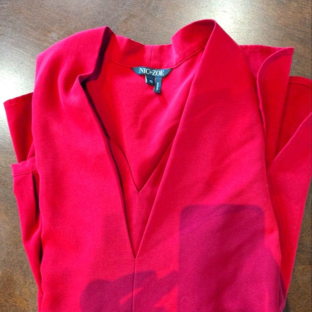 Nic+Zoe Red Long Sleeve V Neck Women's Blouse